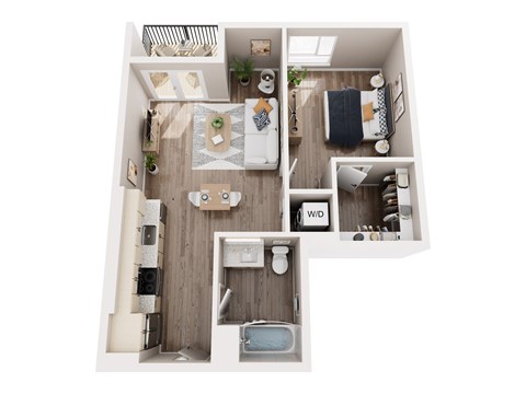 Floor plan for 1 bed, 1 bath, 707 sqft